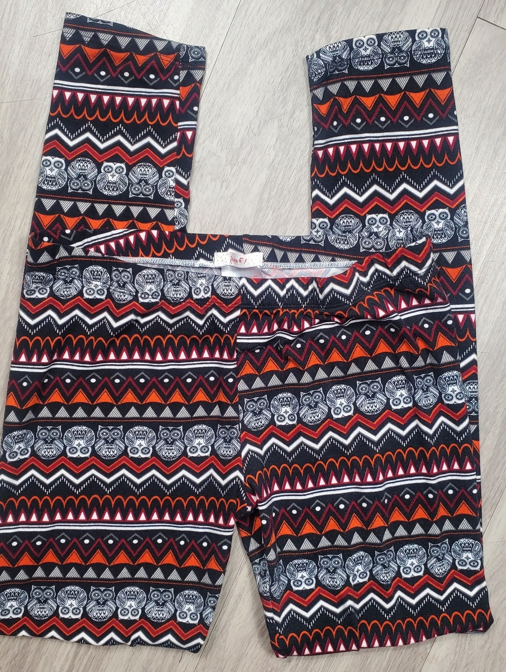 POOF, JUNIORS LARGE LEGGINGS OWLS ELASTIC WAIST GEOMETRIC MULTI COLOR